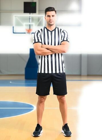 TEYS Official Referee Shirt with Whistle - Pro-Style Officiating Jersey for Basketball, Soccer & Football | Moisture-Wicking in Saudi Arabia