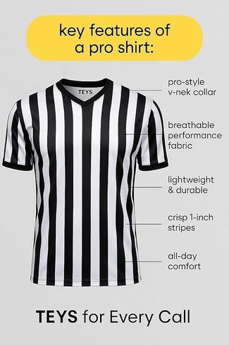 TEYS Official Referee Shirt with Whistle - Pro-Style Officiating Jersey for Basketball, Soccer & Football | Moisture-Wicking in Saudi Arabia