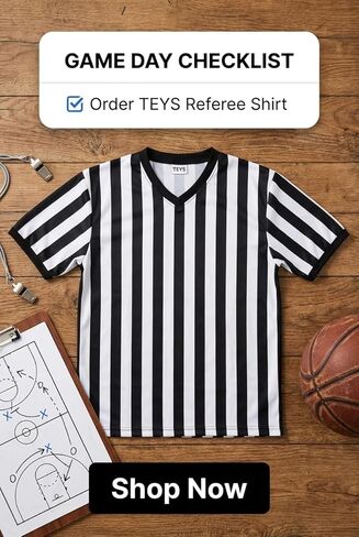 TEYS Official Referee Shirt with Whistle - Pro-Style Officiating Jersey for Basketball, Soccer & Football | Moisture-Wicking in Saudi Arabia