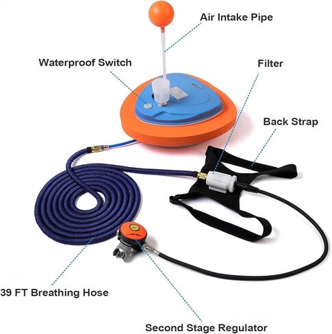 جهاز التنفس الصناعي للغوص المحمول من LieyuDive، مع BCD بحجم واحد، نظام غوص سكوبا قابل لإعادة الشحن لمدة 5.5 ساعة مع خرطوم ومنظم بطول 39 قدمًا، نظام غوص بالبطارية بدون خزان للغوص الترفيهي والغطس in Kuwait