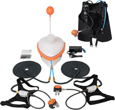 LieyuDive Dual-User Scuba Diving System with a BCD, 5-6H/7-10H Rechargeable Scuba Diving Tank with 2 60FT Hoses & Regulators, Support 2 Divers Tankless Dive System for Recreational Diving in Saudi Arabia