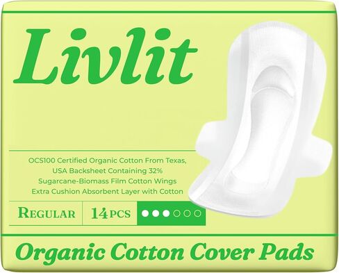 Livlit Ultra Thin Panty Liners Sanitary Pads, 100% Certified Organic Cotton from Texas, Light Absorbency, Chlorine Free, Unscented, Hypoallergenic Panty Liners for Women (40 Count) in Saudi Arabia
