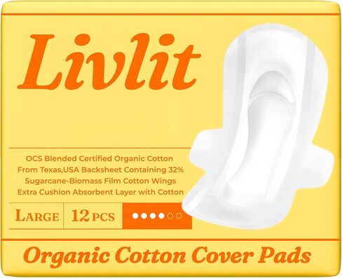 Livlit Ultra Thin Panty Liners Sanitary Pads, 100% Certified Organic Cotton from Texas, Light Absorbency, Chlorine Free, Unscented, Hypoallergenic Panty Liners for Women (40 Count) in Saudi Arabia