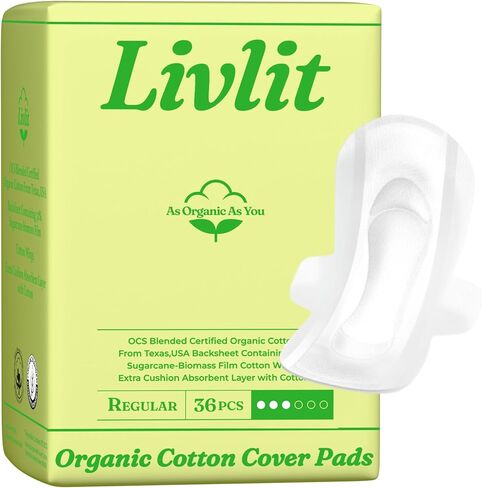 Livlit Ultra Thin Panty Liners Sanitary Pads, 100% Certified Organic Cotton from Texas, Light Absorbency, Chlorine Free, Unscented, Hypoallergenic Panty Liners for Women (40 Count) in Saudi Arabia