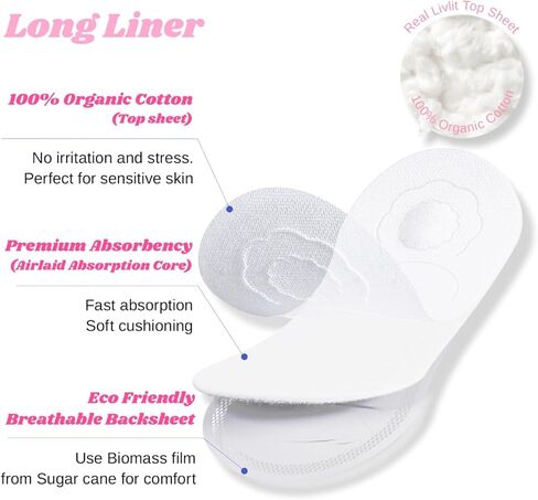 Livlit Ultra Thin Panty Liners Sanitary Pads, 100% Certified Organic Cotton from Texas, Light Absorbency, Chlorine Free, Unscented, Hypoallergenic Panty Liners for Women (40 Count) in Saudi Arabia