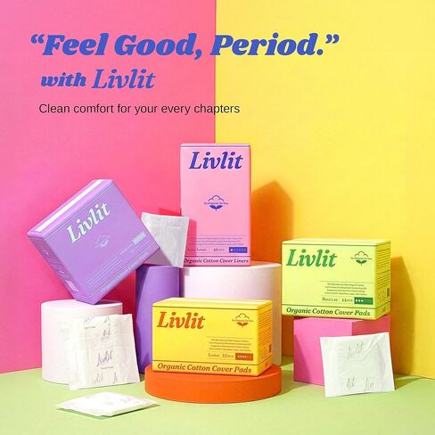 Livlit Ultra Thin Panty Liners Sanitary Pads, 100% Certified Organic Cotton from Texas, Light Absorbency, Chlorine Free, Unscented, Hypoallergenic Panty Liners for Women (40 Count) in Saudi Arabia