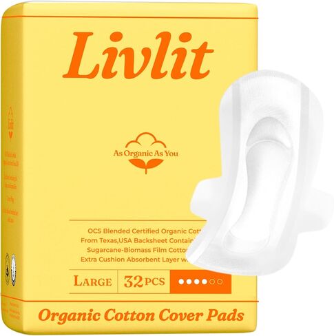 Livlit Ultra Thin Panty Liners Sanitary Pads, 100% Certified Organic Cotton from Texas, Light Absorbency, Chlorine Free, Unscented, Hypoallergenic Panty Liners for Women (40 Count) in Saudi Arabia