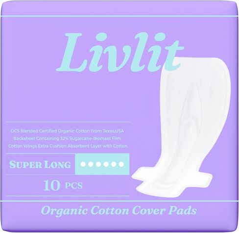 Livlit Ultra Thin Panty Liners Sanitary Pads, 100% Certified Organic Cotton from Texas, Light Absorbency, Chlorine Free, Unscented, Hypoallergenic Panty Liners for Women (40 Count) in Saudi Arabia