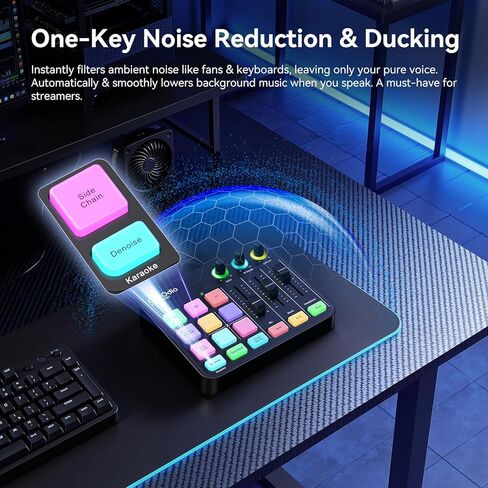 خلاط صوت للألعاب OneOdio Solocaster - واجهة 5 قنوات مع طاقة فانتوم 48 فولت، بلوتوث، إضاءة RGB، 3.5 مم/XLR/USB C، للمبتدئين في البث/البودكاست/الكاريوكي على الكمبيوتر الشخصي، ماك، الهاتف المحمول in Kuwait