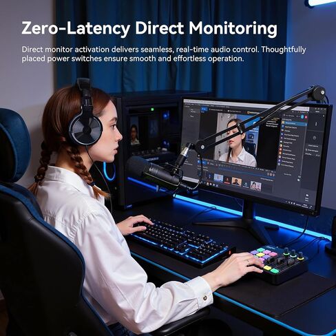 خلاط صوت للألعاب OneOdio Solocaster - واجهة 5 قنوات مع طاقة فانتوم 48 فولت، بلوتوث، إضاءة RGB، 3.5 مم/XLR/USB C، للمبتدئين في البث/البودكاست/الكاريوكي على الكمبيوتر الشخصي، ماك، الهاتف المحمول in Kuwait