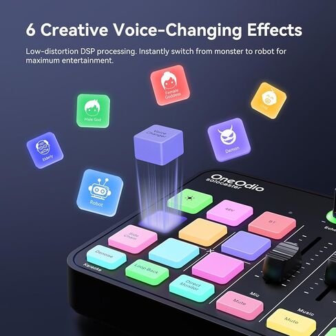 خلاط صوت للألعاب OneOdio Solocaster - واجهة 5 قنوات مع طاقة فانتوم 48 فولت، بلوتوث، إضاءة RGB، 3.5 مم/XLR/USB C، للمبتدئين في البث/البودكاست/الكاريوكي على الكمبيوتر الشخصي، ماك، الهاتف المحمول in Kuwait