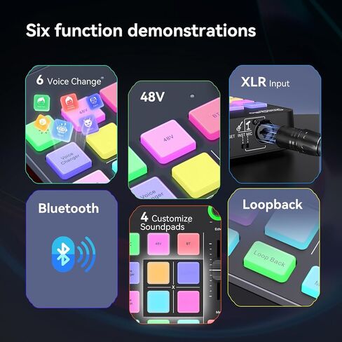 خلاط صوت للألعاب OneOdio Solocaster - واجهة 5 قنوات مع طاقة فانتوم 48 فولت، بلوتوث، إضاءة RGB، 3.5 مم/XLR/USB C، للمبتدئين في البث/البودكاست/الكاريوكي على الكمبيوتر الشخصي، ماك، الهاتف المحمول in Kuwait