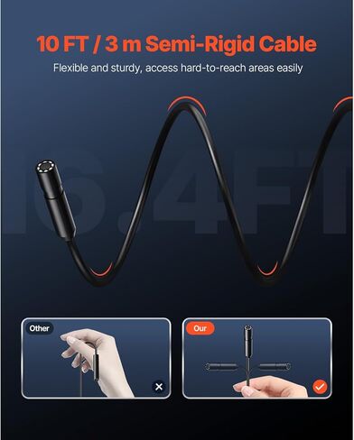 Happybuy 1920P HD Endoscope Camera: Equipped with 8 Adjustable LEDs, 10FT Semi-Rigid Cable, 2X Zoom. Waterproof for Automotive, Plumbing & More! in Saudi Arabia