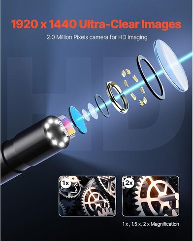 Happybuy 1920P HD Endoscope Camera: Equipped with 8 Adjustable LEDs, 10FT Semi-Rigid Cable, 2X Zoom. Waterproof for Automotive, Plumbing & More! in Saudi Arabia