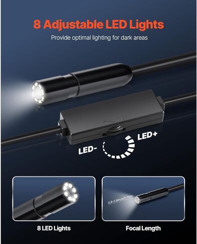 Happybuy 1920P HD Endoscope Camera: Equipped with 8 Adjustable LEDs, 10FT Semi-Rigid Cable, 2X Zoom. Waterproof for Automotive, Plumbing & More! in Saudi Arabia