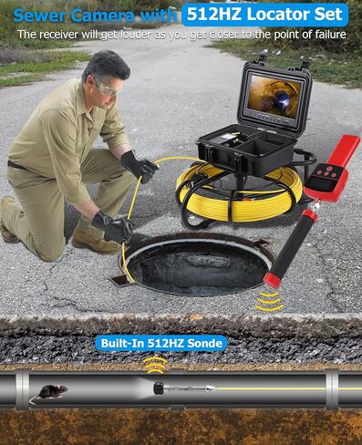 Aprafie Drain Pipe Camera - Built-in 512Hz Sonde, Sewer Inspection Camera with Locator, 300ft Cable, DVR 16GB in Saudi Arabia