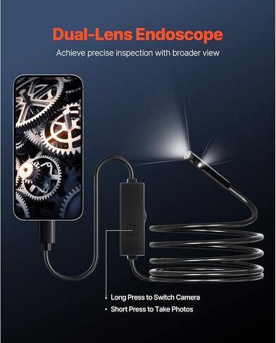 Happybuy Dual-Lens 1920P HD Endoscope Camera: Sporting 8 + 1 Adjustable LEDs, 10FT Snake Cable, 2X Zoom. IP67 Waterproof for Automotive, Plumbing & All Your Inspection Needs! in Saudi Arabia