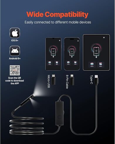Happybuy Dual-Lens 1920P HD Endoscope Camera: Sporting 8 + 1 Adjustable LEDs, 10FT Snake Cable, 2X Zoom. IP67 Waterproof for Automotive, Plumbing & All Your Inspection Needs! in Saudi Arabia