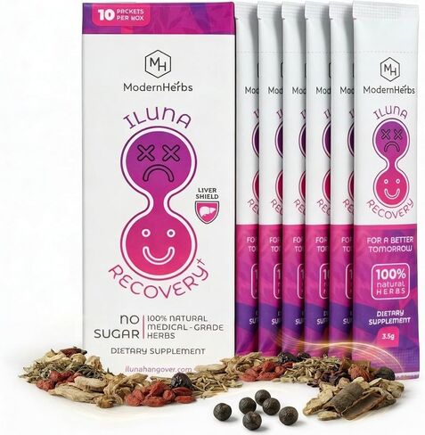 ILUNA Recovery Fast-Acting Herbal Hangover Relief – Premium Milk Thistle with Detox Herbs & Natural Pebbles – Liver Support & Inflammation Balance – Max Strength (10 Pk) in Saudi Arabia