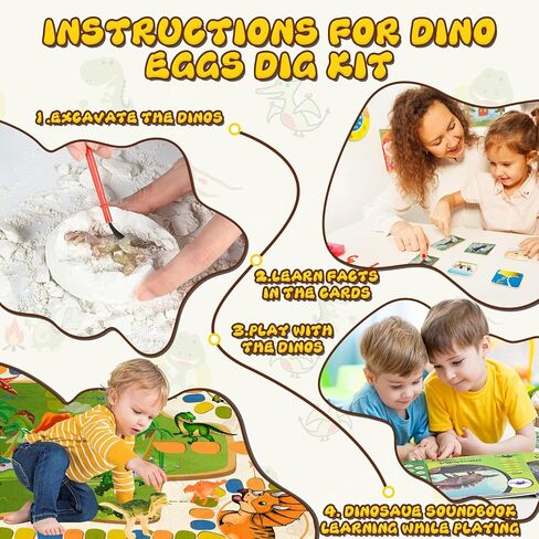 Dino Eggs Dig Kit, 12 Pack Dinosaur Eggs Excavation Set, Easter Gift Dinosaur Toys Science Experiments Kits with 12 Cards, Easter Basket Stuffers Toys for 3 4 5 6 7 8 9 10 11 Year Old Boys Girl in Kuwait