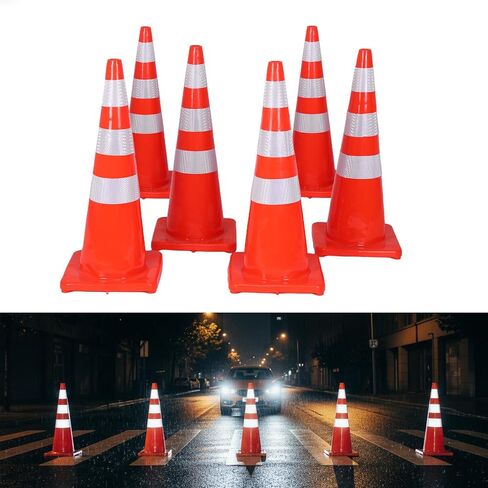 35 Inch 6 Pack Plastic Safety Cones PVC Heavy Duty Cones with Reflective Collars for Construction Events Driveways Parking Lots in Saudi Arabia