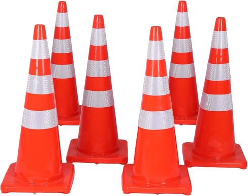 35 Inch 6 Pack Plastic Safety Cones PVC Heavy Duty Cones with Reflective Collars for Construction Events Driveways Parking Lots in Saudi Arabia
