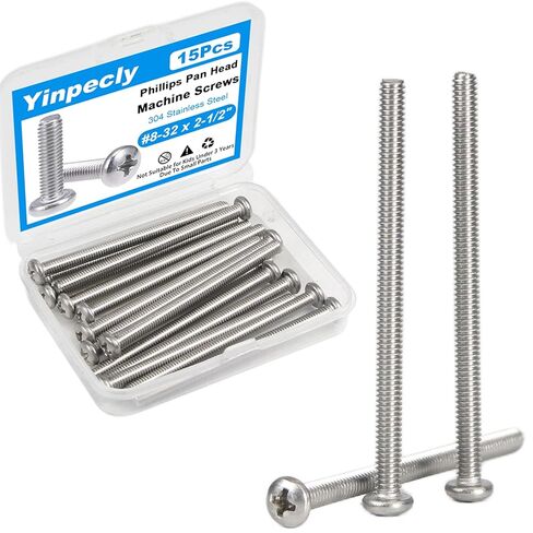 Yinpecly 15 Pcs #8-32 x 2-1/2" Pan Head Machine Screws, 304 Stainless Steel, Truss Head Bolts, Full Thread, Bright Finish, Phillips Drive for Furniture Repairs and 3D Printer in Saudi Arabia