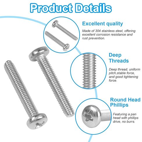 Yinpecly 15 Pcs #8-32 x 2-1/2" Pan Head Machine Screws, 304 Stainless Steel, Truss Head Bolts, Full Thread, Bright Finish, Phillips Drive for Furniture Repairs and 3D Printer in Saudi Arabia