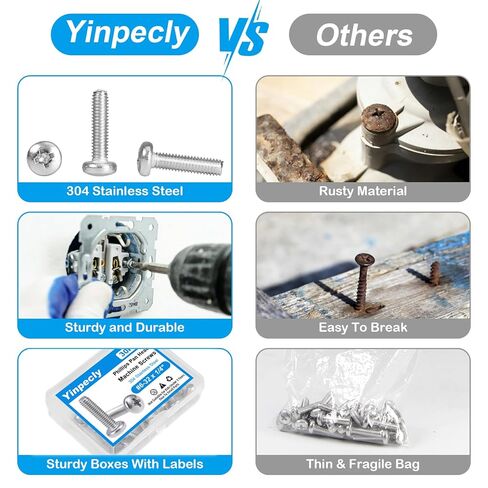 Yinpecly 15 Pcs #8-32 x 2-1/2" Pan Head Machine Screws, 304 Stainless Steel, Truss Head Bolts, Full Thread, Bright Finish, Phillips Drive for Furniture Repairs and 3D Printer in Saudi Arabia