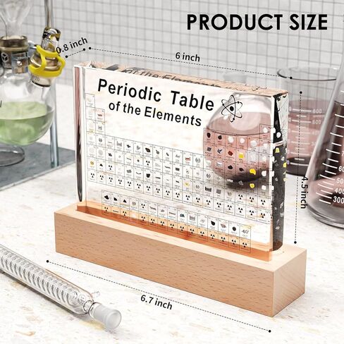 Mukarisk Periodic Table with Real Elements Inside, 83 Real Elements Samples, with Wooden Stand and Magnifying Glass, Chemistry Decor, Science Gifts, for Kid, Student, Teacher, Lovers, 6 * 4.5 Inch in Kuwait