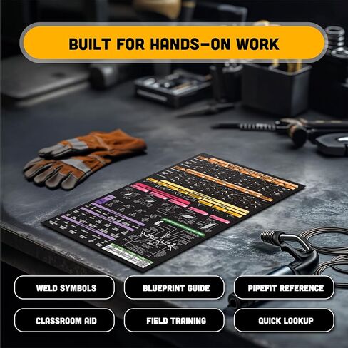 Welding Symbols Magnetic Chart – Quick Card Guide for Blueprint Reading, Weld Symbol Chart & Pipefitter Reference – 8.5x11 Toolbox Magnet for Garage Wall, Man Cave Decor, AWS & ISO Welding Standards in Kuwait