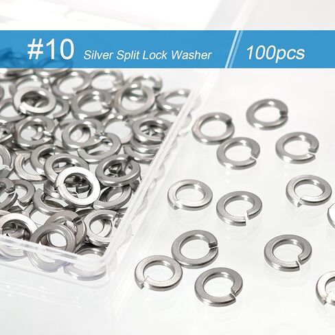 100 قطعة #10 غسالة بقفل مقسم، غسالة بقفل زنبركي 18-8 (304) من الفولاذ المقاوم للصدأ، فضي (100، فضي، #10) in Kuwait