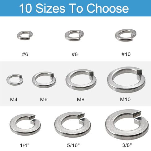 100 قطعة #10 غسالة بقفل مقسم، غسالة بقفل زنبركي 18-8 (304) من الفولاذ المقاوم للصدأ، فضي (100، فضي، #10) in Kuwait