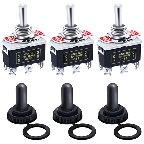 Twidec/3Pcs Heavy Duty Rocker Toggle Switch 16A 250V AC DPDT 3 Position 6 Pin ON/Off/ON Switch with Metal Bat Waterproof Boot Cap Cover Ten-1322-B203 in Saudi Arabia
