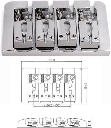 Rubatone 4 String Bass Bridge A Style Top Load and String Through Body Tailpiece with Zinc Saddles for Electric Jazz Bass P Bass High Mass Chrome in Kuwait