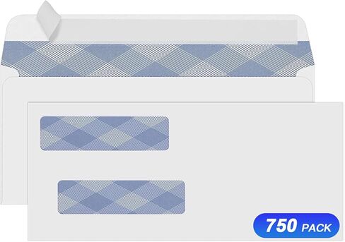 750#8 Self Seal Business Envelopes, PANDRI No.8 Double Window Design for Business and Quickbooks Check(invoice not fit), Documents Secure Mailing - Number 8 Size 3 5/8 X 8 11/16-24LB in Saudi Arabia