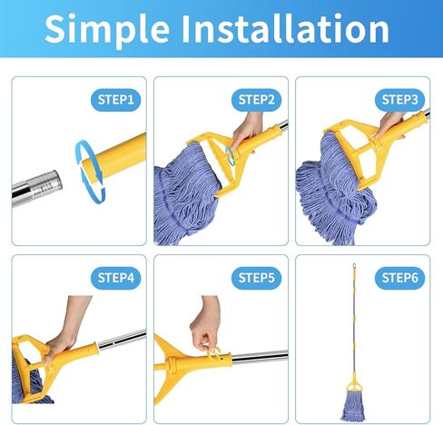 ممسحة تجارية، مقبض 63 بوصة، ممسحة صناعية شديدة التحمل، ممسحة مبللة ذات نهاية حلقات لتنظيف الأرضيات في المستودعات، ورشة العمل، المرآب، المكتب، المنزل، سطح السفينة (رأس ممسحة واحدة) in Kuwait