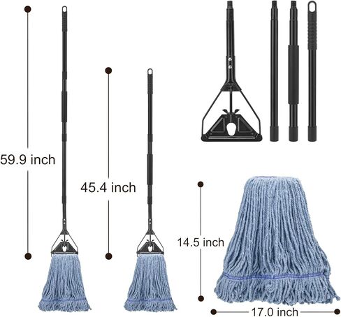 Commercial Industrial Mop for Floor Cleaning, 3 Extra Large Reusable Replacement Head with 59" Long Handle,Heavy Duty Looped-End String Wet Cotton Mop for House,Kitchen,Office,Garage,Tile Floor in Saudi Arabia