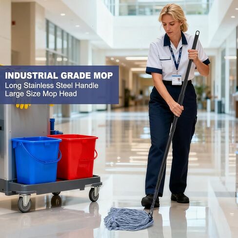 Commercial Industrial Mop for Floor Cleaning, 3 Extra Large Reusable Replacement Head with 59" Long Handle,Heavy Duty Looped-End String Wet Cotton Mop for House,Kitchen,Office,Garage,Tile Floor in Saudi Arabia