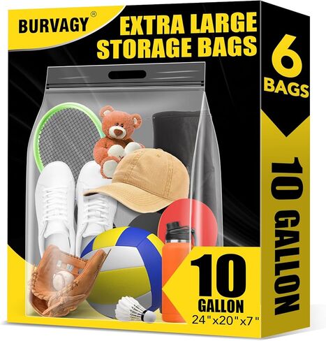 6Pack Extra Large Plastic Storage Bags 10 Gallons 24"x20"x7" Zero BPA Double Zipper Seal 4 Mils Thick Double Layer Carry Handle Resealable Moving Seasonal Travel Clothes in Saudi Arabia