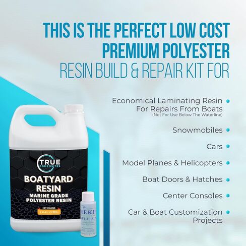 راتنج البوليستر في ساحة القوارب، 1 ​​جالون مع مجموعة محفز لإصلاح وبناء الألياف الزجاجية بنفسك - راتنج اقتصادي لقوالب الألياف الزجاجية والقوارب والسيارات والمركبات الترفيهية والأجزاء الصغيرة in Kuwait