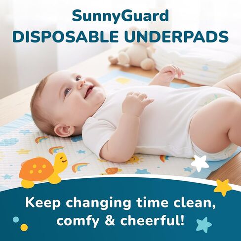 SunnyGuard Disposable Changing Pads for Baby 13 x 18 Inches, 50 Diaper Changing Pad with Unique Design & 6 Layers of Protection for Nursery Use, Travel Changes & Pee Pad Protection, 33 x 46 CM in Saudi Arabia