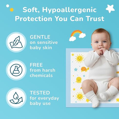 SunnyGuard Disposable Changing Pads for Baby 13 x 18 Inches, 50 Diaper Changing Pad with Unique Design & 6 Layers of Protection for Nursery Use, Travel Changes & Pee Pad Protection, 33 x 46 CM in Saudi Arabia
