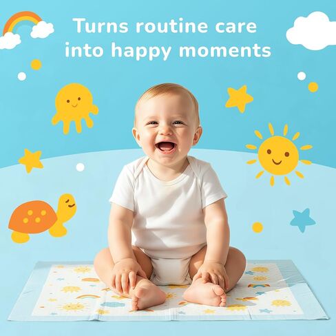 SunnyGuard Disposable Changing Pads for Baby 13 x 18 Inches, 50 Diaper Changing Pad with Unique Design & 6 Layers of Protection for Nursery Use, Travel Changes & Pee Pad Protection, 33 x 46 CM in Saudi Arabia