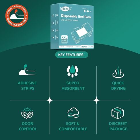 وسادات سرير مزودة بشرائط لاصقة مقاس 81.28 سم × 91.44 سم، عدد 30 قطعة من الفوط السفلية للاستعمال مرة واحدة، وسادات سلس البول سميكة للغاية للبالغين من الجنسين وكبار السن والأطفال والحيوانات الأليفة in Kuwait