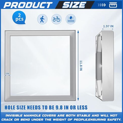2 قطعة غطاء وإطار غير مرئي من الفولاذ المقاوم للصدأ مقاس 12 × 12 بوصة للأنابيب المموجة مقاس 10 بوصات، غطاء خزان الصرف الصحي للممر المربع مع قاعدة لممر الرصيف، غطاء جيد للفحص المعدني in Kuwait