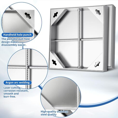 2 قطعة غطاء وإطار غير مرئي من الفولاذ المقاوم للصدأ مقاس 12 × 12 بوصة للأنابيب المموجة مقاس 10 بوصات، غطاء خزان الصرف الصحي للممر المربع مع قاعدة لممر الرصيف، غطاء جيد للفحص المعدني in Kuwait