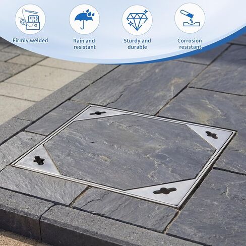 2 قطعة غطاء وإطار غير مرئي من الفولاذ المقاوم للصدأ مقاس 12 × 12 بوصة للأنابيب المموجة مقاس 10 بوصات، غطاء خزان الصرف الصحي للممر المربع مع قاعدة لممر الرصيف، غطاء جيد للفحص المعدني in Kuwait
