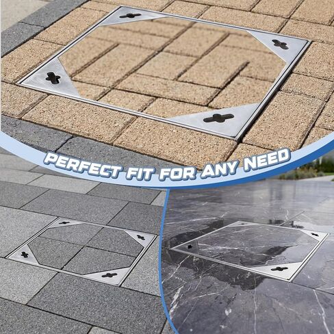 2 قطعة غطاء وإطار غير مرئي من الفولاذ المقاوم للصدأ مقاس 12 × 12 بوصة للأنابيب المموجة مقاس 10 بوصات، غطاء خزان الصرف الصحي للممر المربع مع قاعدة لممر الرصيف، غطاء جيد للفحص المعدني in Kuwait