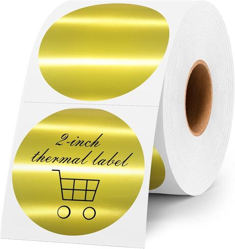 2 بوصة ملصقات حرارية ذهبية ساطعة ، 400 قطعة جولة دائرة تافهة شريط الطابعة الحرارية المباشرة لتصميم شعار DIY اسم رمز QR العلامة لمستلزمات المكاتب in Kuwait